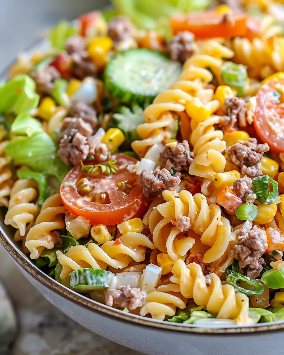 Big Mac Pasta Salad: An Easy Indulgence with Turkey Bacon