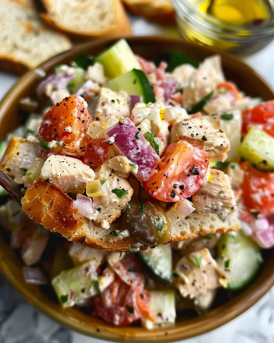 Italian Grinder Chicken Salad with Turkey Bacon and Fresh Flavors