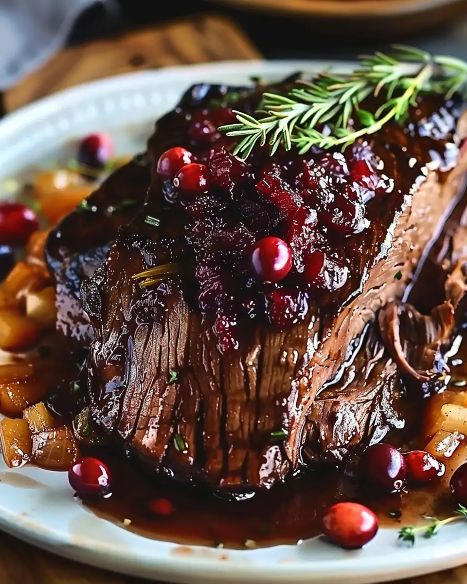 Slow-Braised Beef Roast with Savory Cranberry Balsamic Glaze