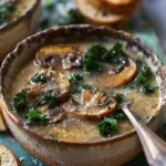 Wild Mushroom, Caramelized Onion and Kale Soup
