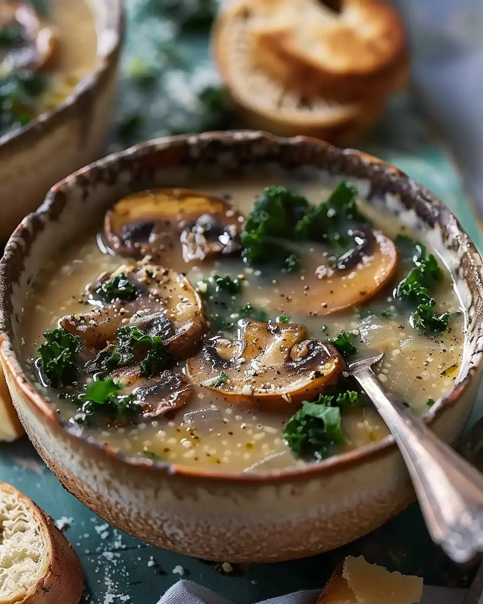 Wild Mushroom Soup: Indulgent Caramelized Onion and Kale Delight