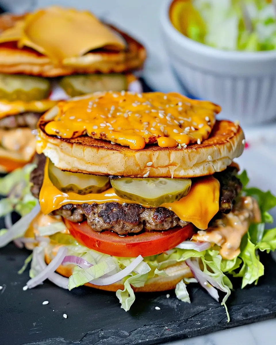 Keto Big Mac Smash Burgers with Turkey Bacon and Chicken Ham