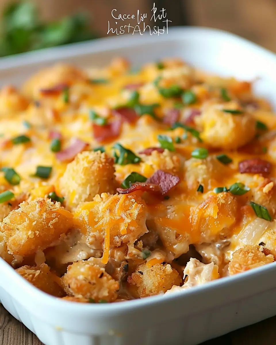 Cracked Out Chicken Tater Tot Casserole with Turkey Bacon Delight