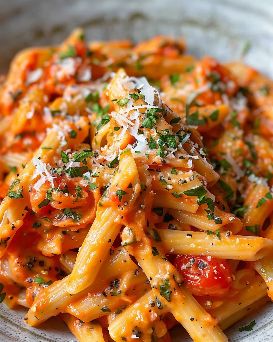 Easy and Creamy Tomato Garlic Pasta Recipe with Turkey Bacon Twist