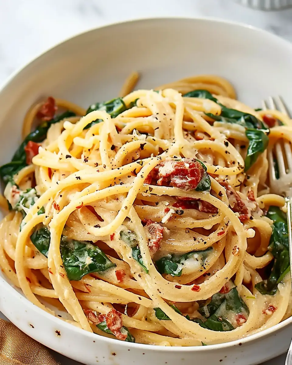 Spaghetti Spinach Sun-Dried Tomato Cream Sauce: A Cozy Delight