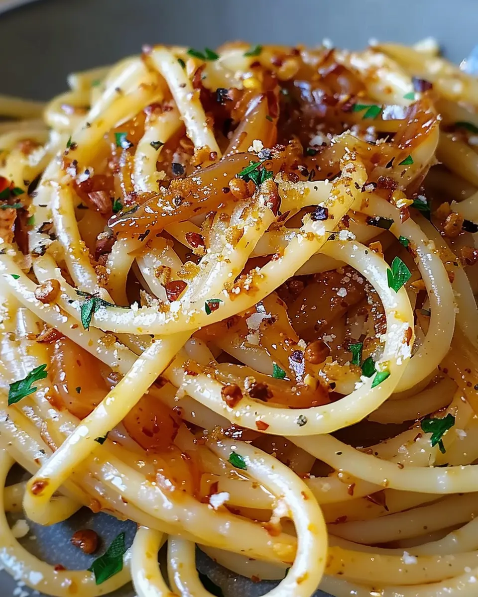 Caramelized Onion Pasta: Indulgent Delight with Chilli Oil
