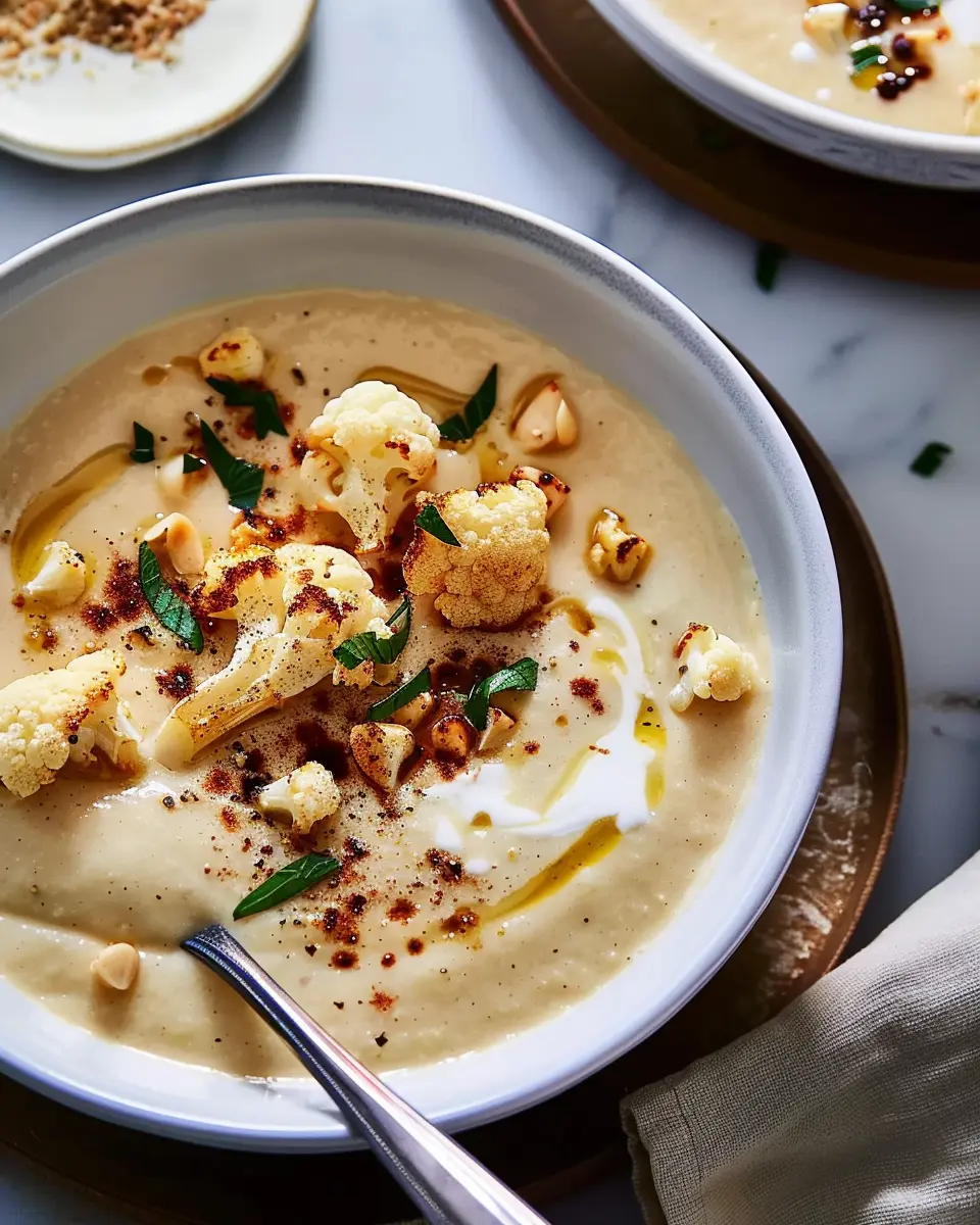 Creamy Roasted Cauliflower Soup with Turkey Bacon Delight