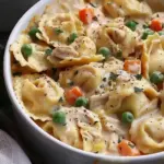 Crockpot Cheddar Chicken Pot Pie Tortellini